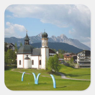 Cuadrada Iglesia en Seefeld, pegatina de Austria