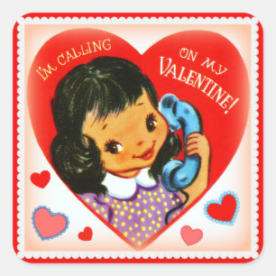 Cuadrada Imagen vintage de Valentine Niña Pegatina