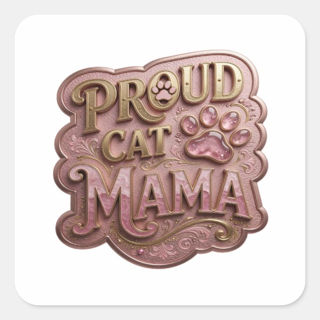 Cuadrada Impresión de pegatina Cool Gold PROUD CAT MAMA (Anverso)