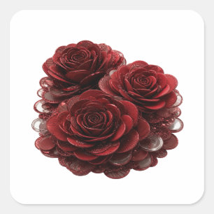 Cuadrada Impresión de pegatina única de ROSAS ROJAS Y MONED
