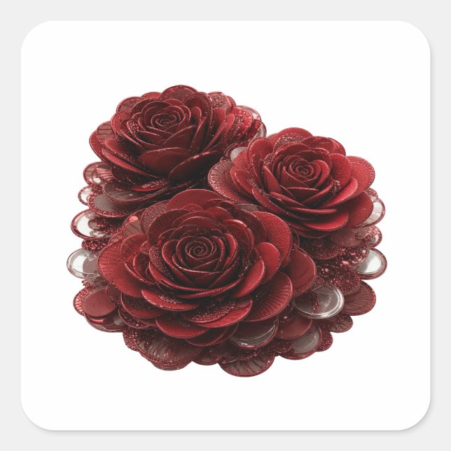 Cuadrada Impresión de pegatina única de ROSAS ROJAS Y MONED (Anverso)