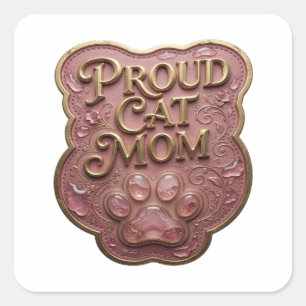 Cuadrada Impresión de pegatina Única Gold PROUD CAT MOM