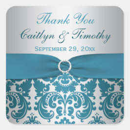 Cuadrada IMPRESIÓN RIBBON Silver, Verde azulado Pegatina de