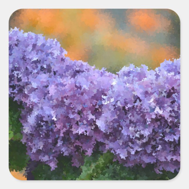 Cuadrada Impresionista Púrpura Hydrangea Pegatina (Anverso)