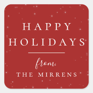 Cuadrada Invierno en espeleón   Pegatina de vacaciones roja