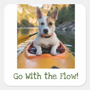 Cuadrada Ir con el Pegatina de Kayak de Perro Cuto de Flujo