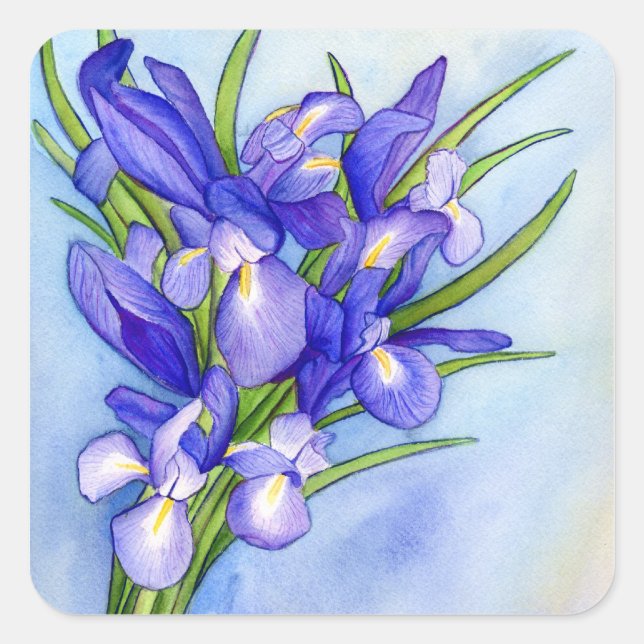 Cuadrada Iris Bouquet Pegatina de pintura de flores (Anverso)