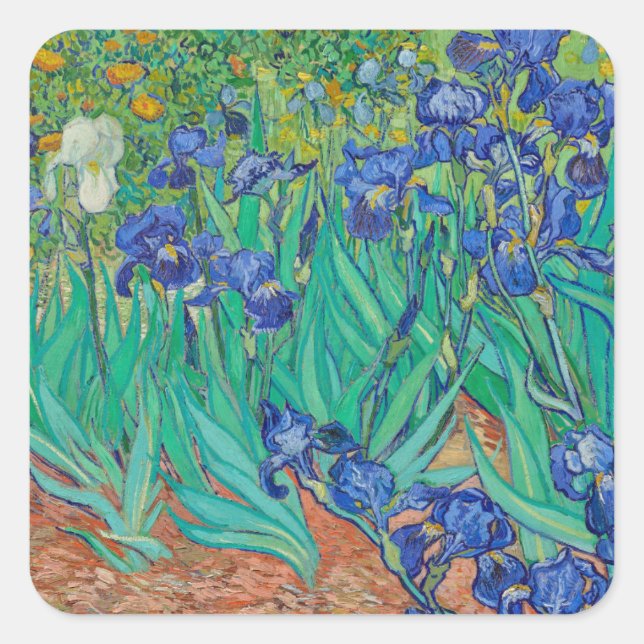 Cuadrada "IRISES 1889" DE VINCENT Van Gogh PEGATINA (Anverso)