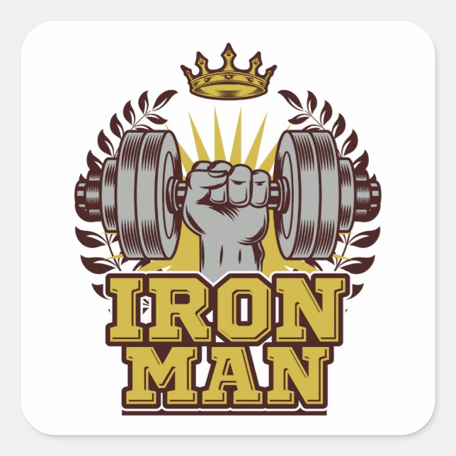 Cuadrada Iron Man Fitness Bodybuilder Pegatina (Anverso)