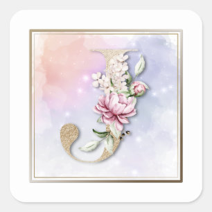 Cuadrada J Monograma Burgundy Pegatina de Plaza Floral