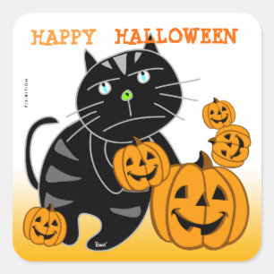 Cuadrada Jack O Lantern Halloween Pegatina Black Cat 2
