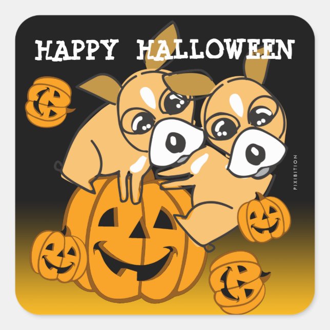Cuadrada Jack O Lantern Pegatina Chihuahau 1 (Anverso)