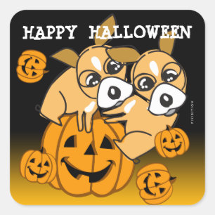 Cuadrada Jack O Lantern Pegatina Chihuahau 1