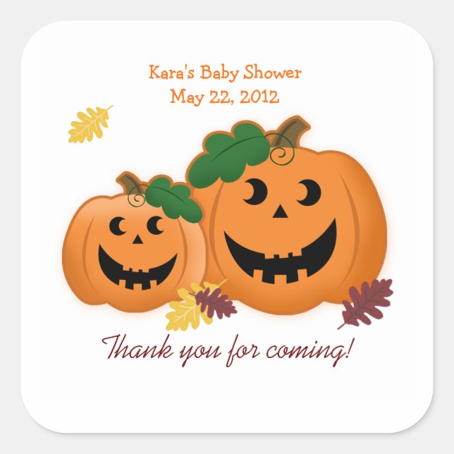Cuadrada Jack O Lantern Pumpkins Baby Shower Favor Pegatina (Anverso)