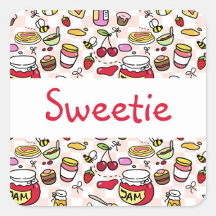 Cuadrada Jam pegatina con texto (texto editable)