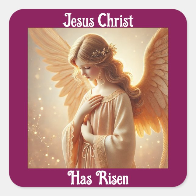 Cuadrada Jesucristo Ha Resucitado Ángel Pegatina (Anverso)