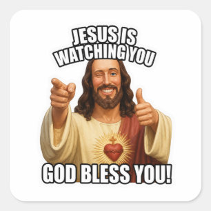 Cuadrada Jesús Dios te Bendiga Meme Cartoon Arte Pegatina