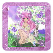 Joven Chica sentado con Pegatina de mariposas