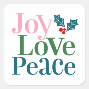 Cuadrada Joy Love Peace Pegatina
