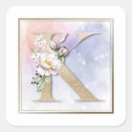 Cuadrada K Monograma Burgundy Pegatina de Plaza Floral