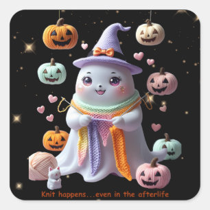 Cuadrada *Kawaii Pegatina de punto fantasma - Cute Hallowee