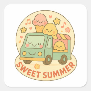 Cuadrada Kawaii Pegatina de verano de crema de hielo