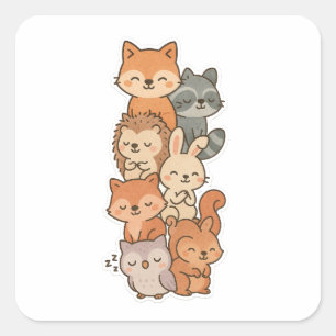 Cuadrada Kawaii Woodland, un Pegatina durmiente