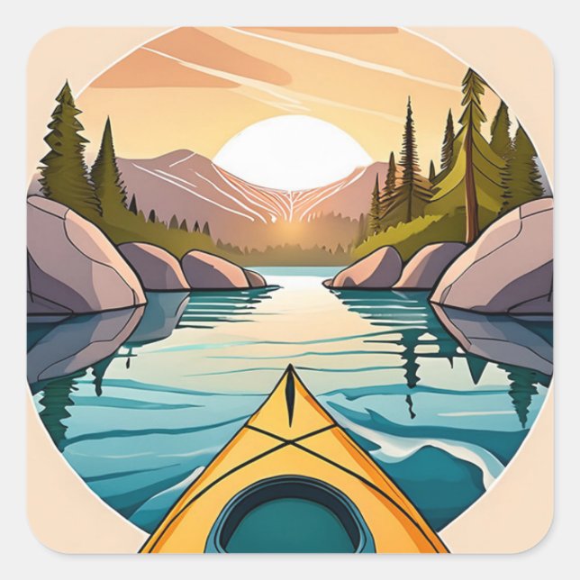 Cuadrada Kayak Pegatina (Anverso)