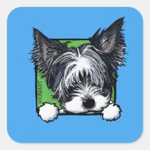 Cuadrada KiniArt Biewer Yorkie Gran Pegatina cuadrado
