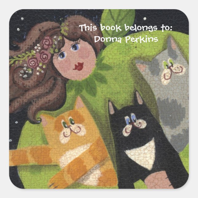 Cuadrada Kitty Cat Angel Pegatina (Anverso)