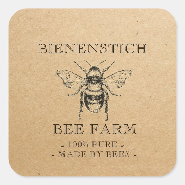 Cuadrada Kraft Tu Nombre Pegatina De Abejas Editable (Anverso)