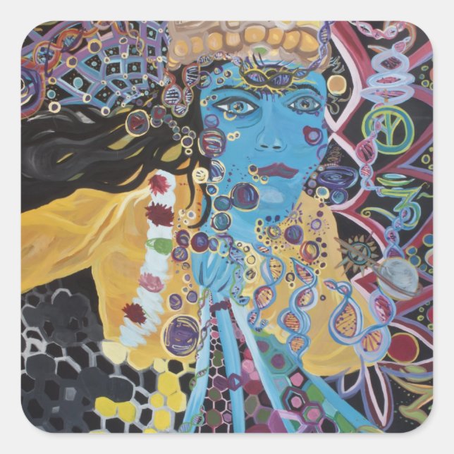 Cuadrada Krishna Pegatina (Anverso)