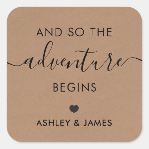 Cuadrada La aventura empieza, Boda Pegatina de Bienvenida,