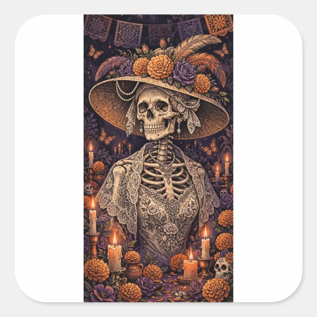 Cuadrada La Catrina Pegatina (Anverso)