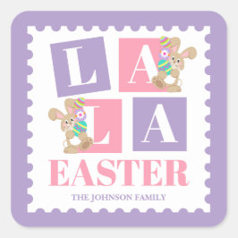 Cuadrada La La Easter Bunny Pegatina Pastel
