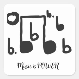 Cuadrada La música es pegatina blanco y negro poderoso
