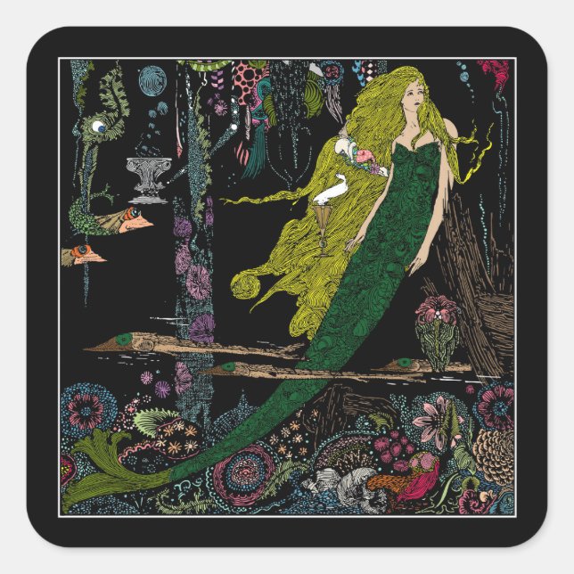 Cuadrada La sirena bajo el Pegatina del mar (Anverso)