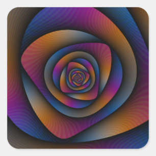 Cuadrada Laberinto espiral pegatina en Naranja azul y rosa