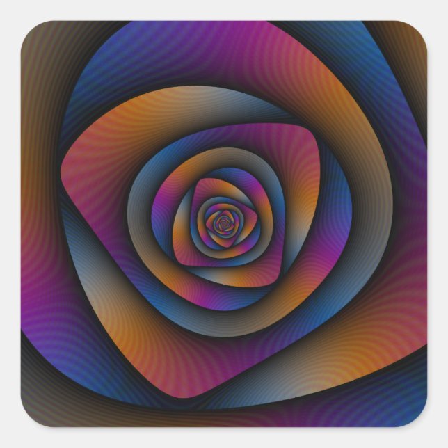 Cuadrada Laberinto espiral pegatina en Naranja azul y rosa (Anverso)
