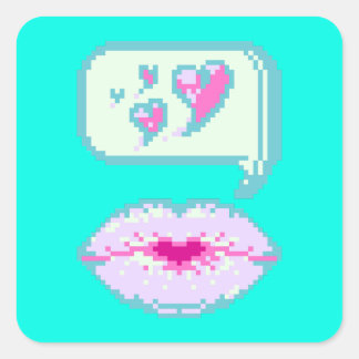 Cuadrada Labios de besos de Pastel Pixel - Pegatina de prim