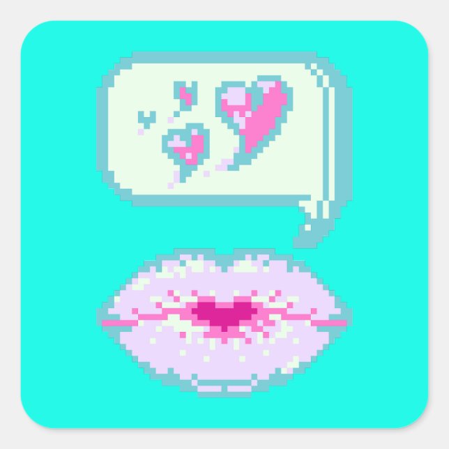 Cuadrada Labios de besos de Pastel Pixel - Pegatina de prim (Anverso)