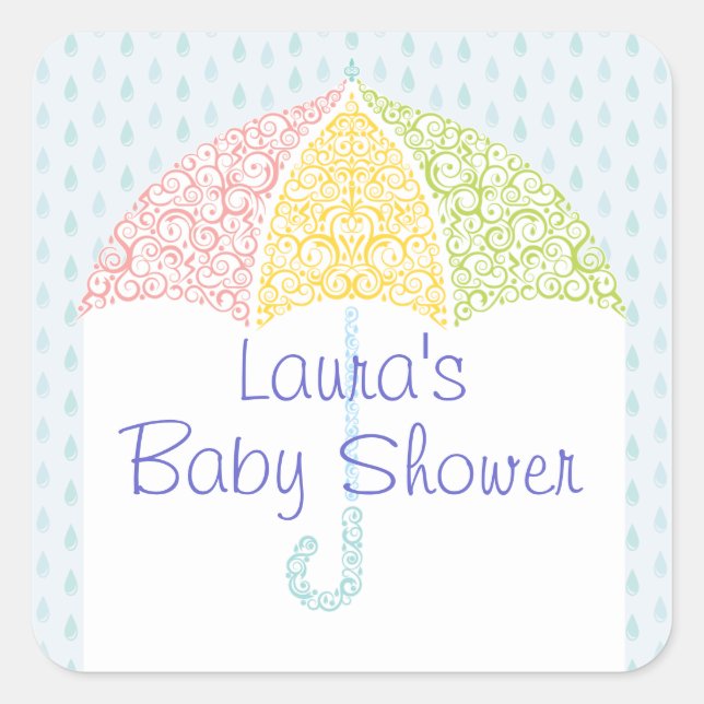 Cuadrada Lacy Umbrella Baby Shower Pegatina (Anverso)