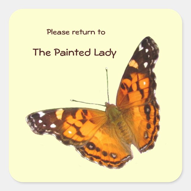 Cuadrada Lady Butterfly Bookplate ~ pegatina (Anverso)