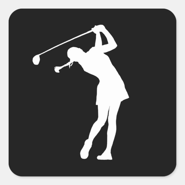 Cuadrada Lady Golfer Silhouette Pegatina Black (Anverso)