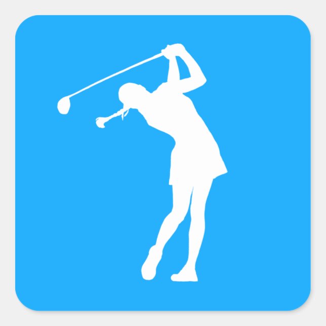 Cuadrada Lady Golfer Silhouette Pegatina Blue (Anverso)
