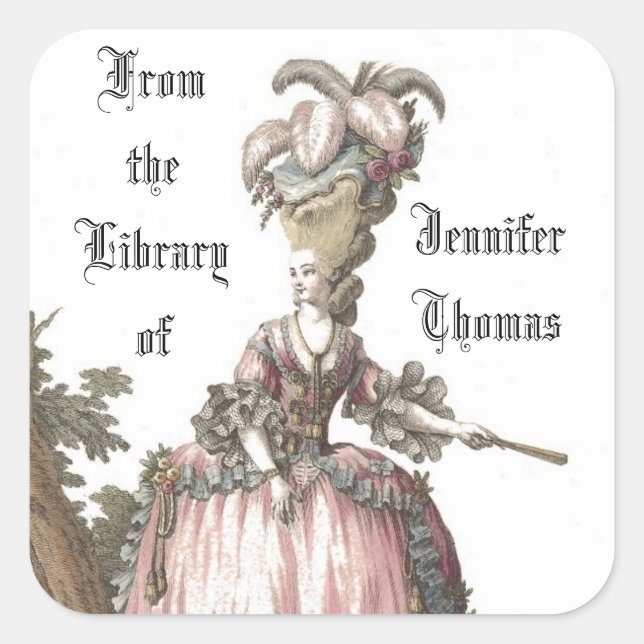 Cuadrada Lady In Pink Book Plate Pegatina (Anverso)