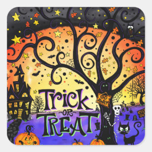 Cuadrada Láminas o hojas de Pegatina de Halloween espeluzna