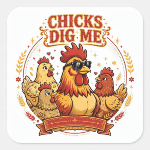 Cuadrada LAS CHICAS ME ENCANTA Pegatina divertida de pollo