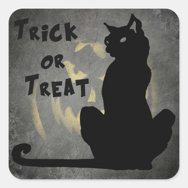Cuadrada Lástima de gato negro o Pegatina de Halloween (Anverso)