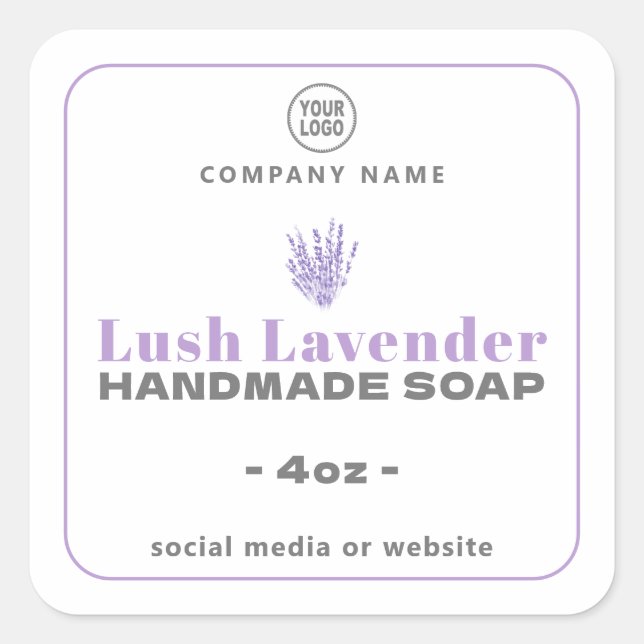 Cuadrada Lavender Pegatina cuadrado de jabón artesanal (Anverso)